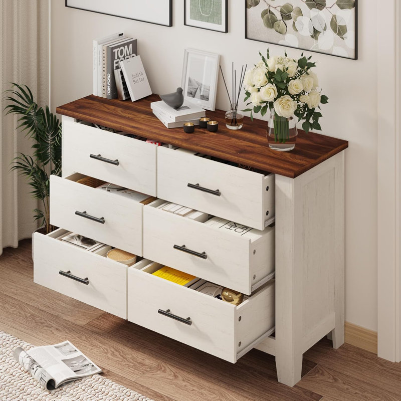 6-Drawer Dresser, 47" Wide Chest of Drawers with Large Storage Drawers & Sturdy Legs, Wooden Organizer for Bedroom, Living Room, Entryway, or Nursery