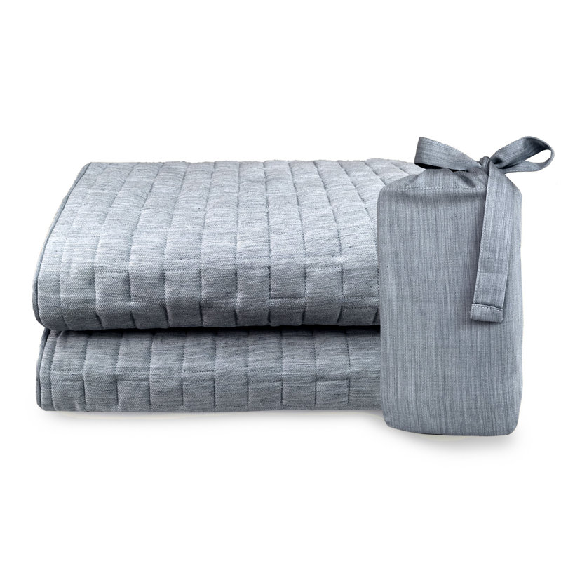 BedVoyage Quilted Standard Sham Set - Viscose from Bamboo + Cotton - Piped Edges & Zippered Enclosure - Standard, Silver