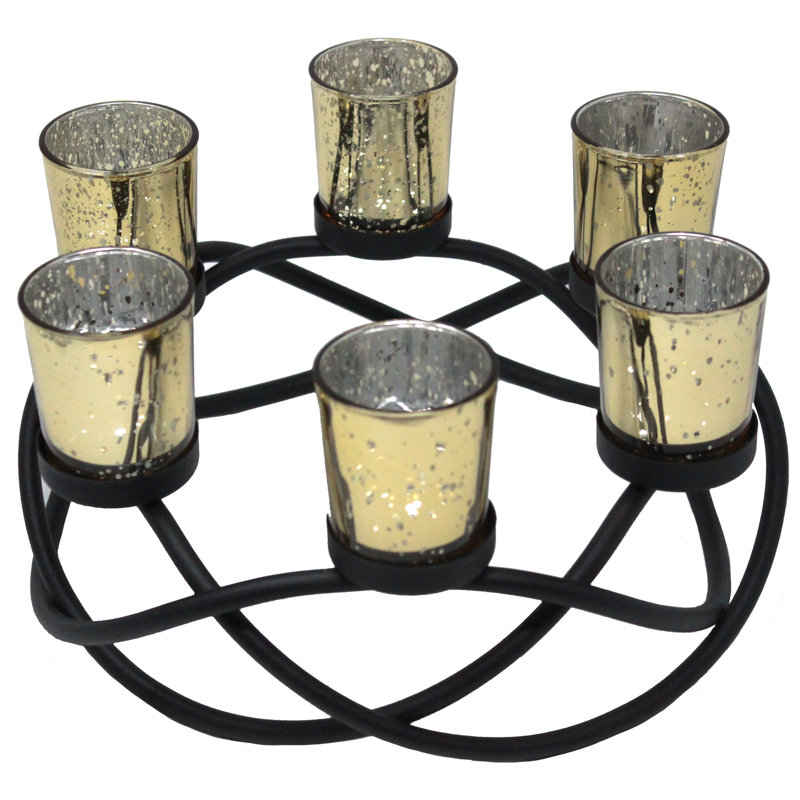 Centre de table avec porte-bougie ronde, Noir / or