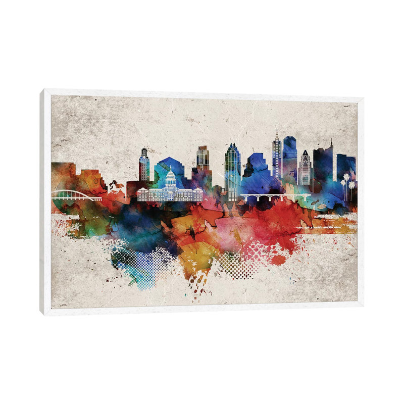 Austin Abstract - Print on Canvas, 101.6cm H x 152.4cm W x 3.81cm D, White Framed