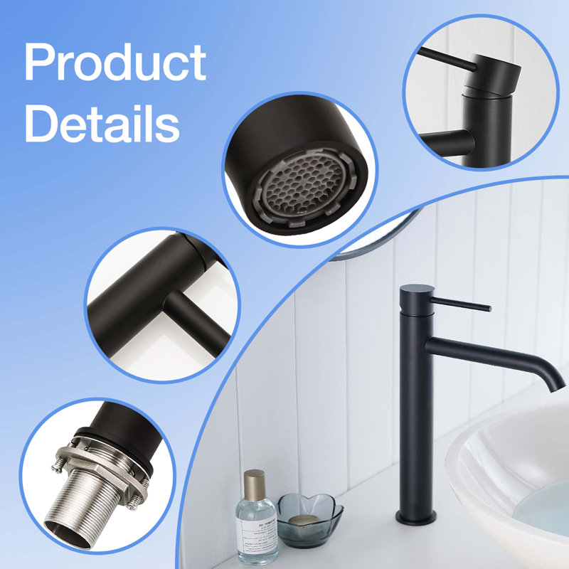Tall Bathroom Faucet Faucet For Bathroom Sink, Single Hole Bathroom Faucet Modern Single Handle Vanity Basin Faucet, Black