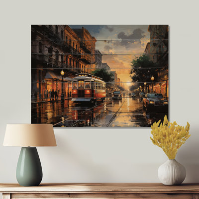«New Orleans Cityscape Comes Alive At Night I», reproduction sur bois