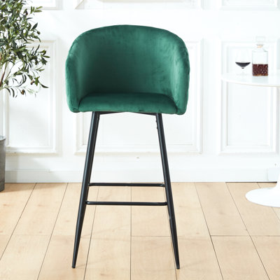 2 tabourets de bar à hauteur de comptoir, revêtement en velours, pieds en métal pour îlot de cuisine, centres de divertissement, barres de 2 pieds noirs, cafés rembourrés, salons