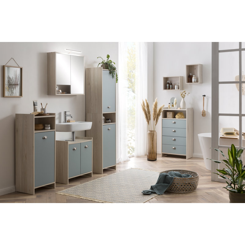 Leinani Freestanding Bathroom Cabinet, Beige/Blue