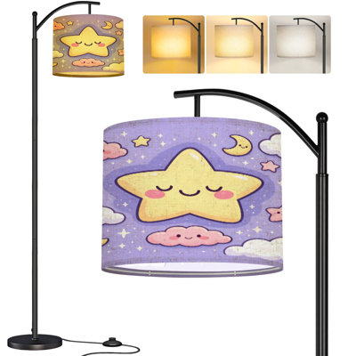  Lampe sur pied Arc Arc-en-ciel mignon Étoile de lune Étoiles mauves Grande lampe sur pied moderne DEL Abat-jour réglable en lin 3 températures de couleur