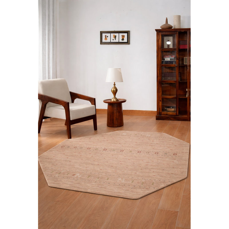 Manns Hand Knotted Loom Wool Eco-Friendly Area Rugs - Octagon, Light Brown Color, Contemporary Modern Design, High Pile Thick Handmade Anti Skid Area Rugs for Living Room, Bed Room