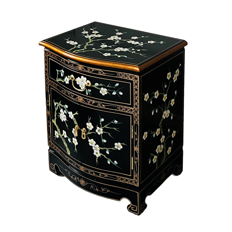 Hand Painted Cherry Blossom Lamp Cabinet Oriental Combi Chest