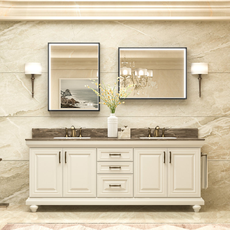 Miroir de salle de bain à cadre en métal avec anti-buée, 32 po x 24 po