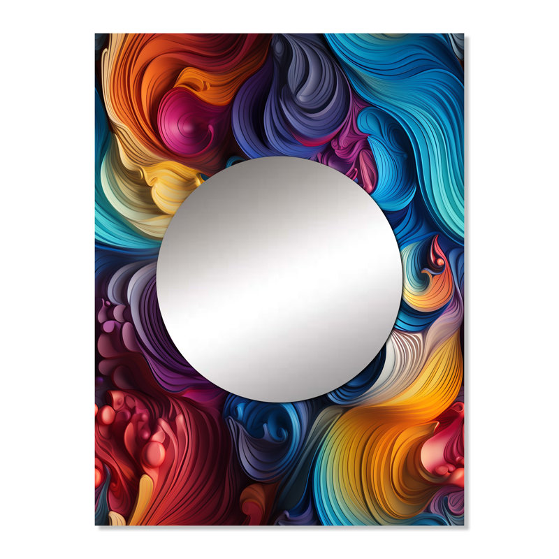 Cleta Popart psychedelic Swirls - miroir unique abstrait, grand miroir mural moderne, impression d'art en métal