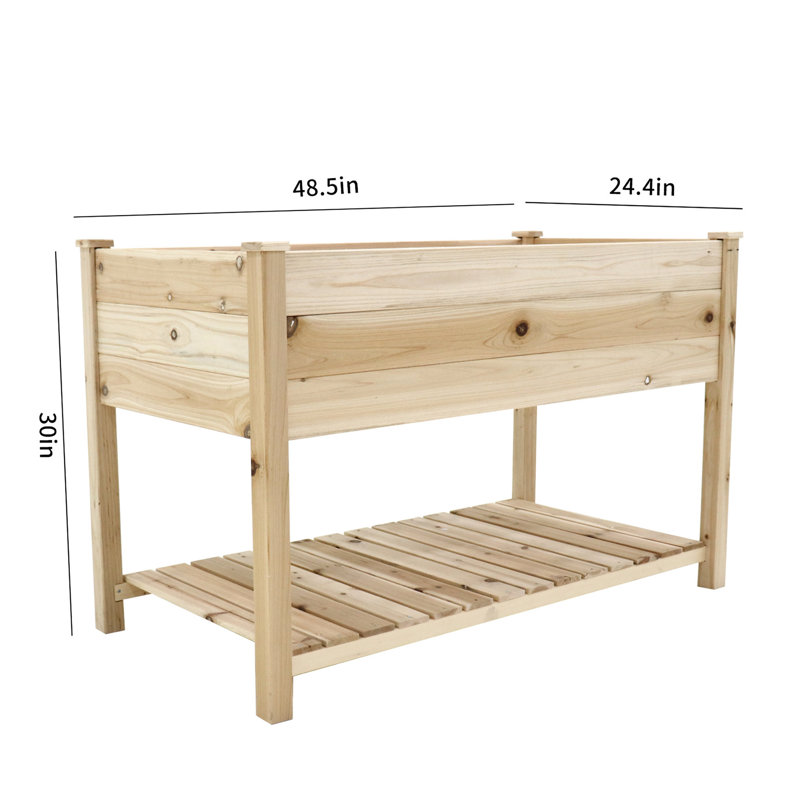 Lit surélevé en bois massif avec pieds et tablette pour fleurs, cour arrière, patio, balcon 48,5 x 30 x 24,4 po