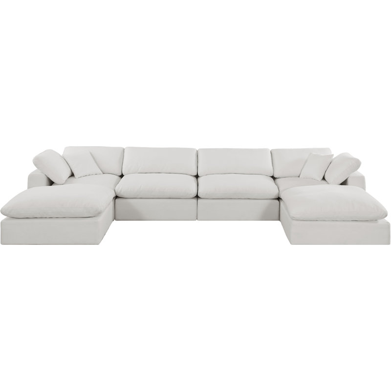 Canapé modulaire 6 pièces rembourré, Tissu crème texturé en lin