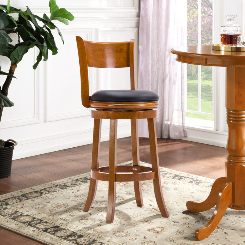 Analuz Swivel Upholstered Counter Stool with Solid Wood Frame, Bar Stool (30” Seat Height), Fruitwood