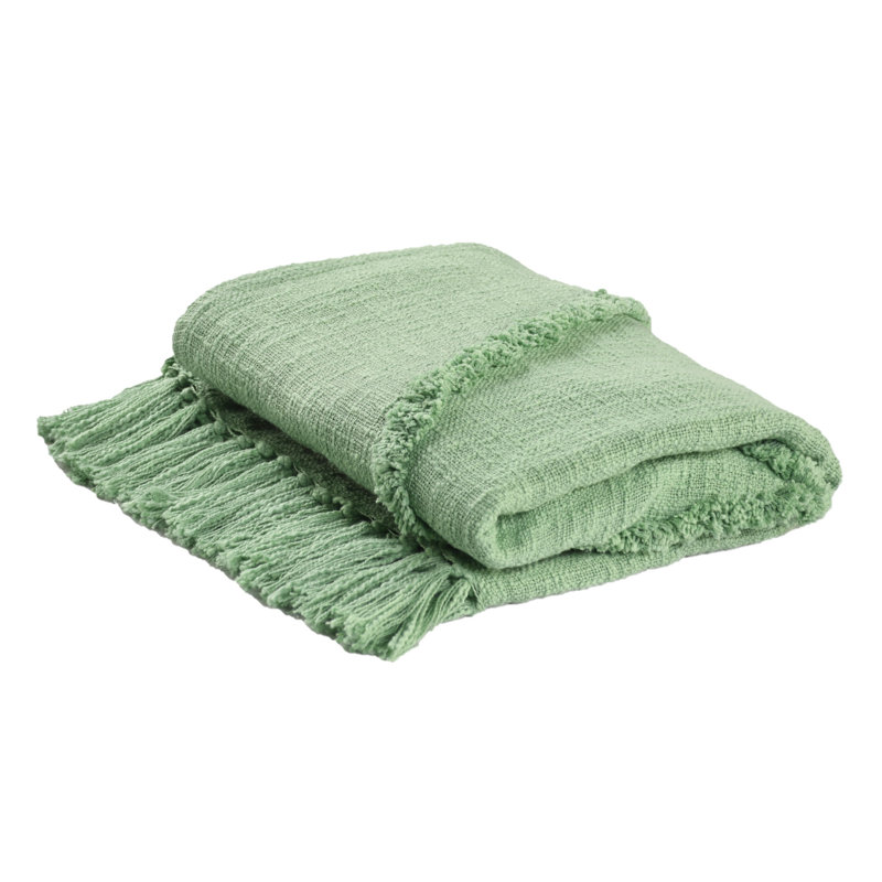 Jeté en coton tissé crème, Vert