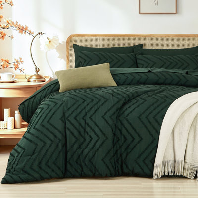 Suncomfy Boho Tufted Wave Comforter Set Full, Emerald Green Bed in a Bag
