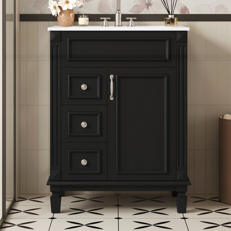 Meuble-lavabo 24 po avec lavabo en céramique, Noir