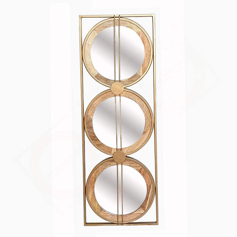 Miroir mural 3 pièces dans un cadre rectangulaire doré, décoration murale pour le salon de la chambre à coucher