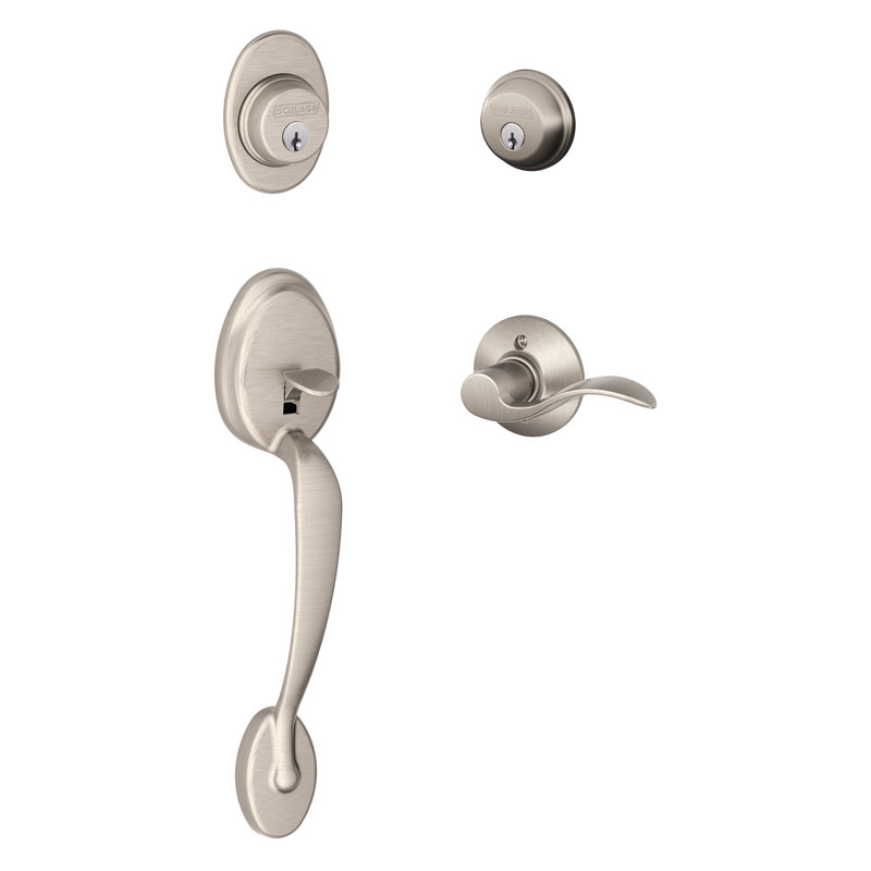 Plymouth Double Cylinder Handleset with Accent Left Interior Lever, Satin Nickel, Keyed Alike, Yes