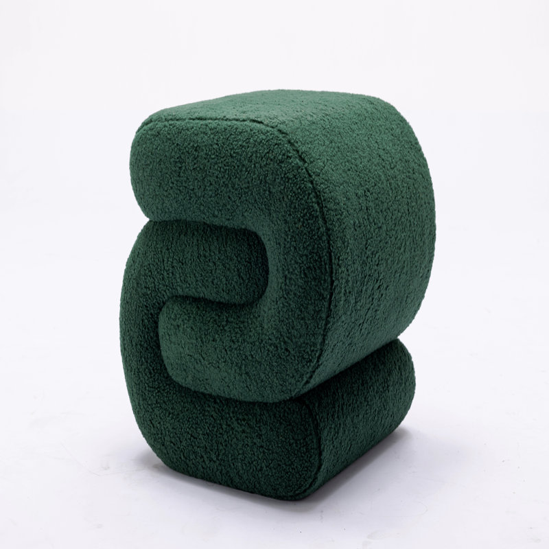 Jaszlyn S-shape Ottoman, Makeup Stool Footstool, Green Teddy