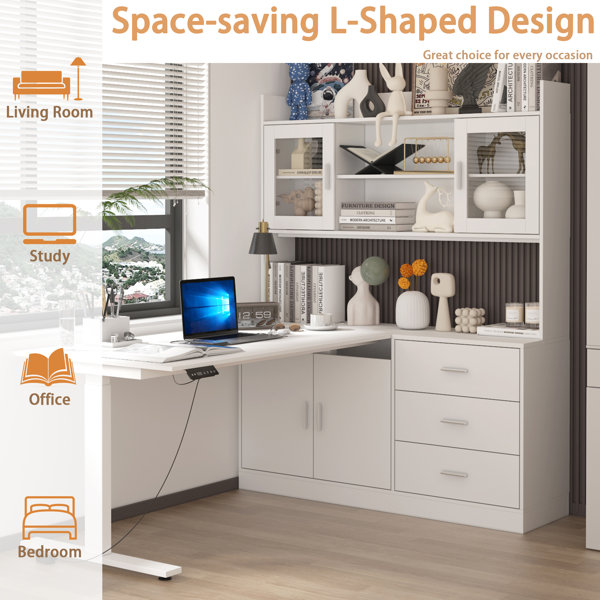 Brayden Studio® Elevating Computer Desk With 68.5'' W Bookcase ...