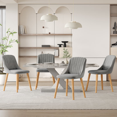 48.5cm H Upholstered Dining Chairs With Wooden Legs