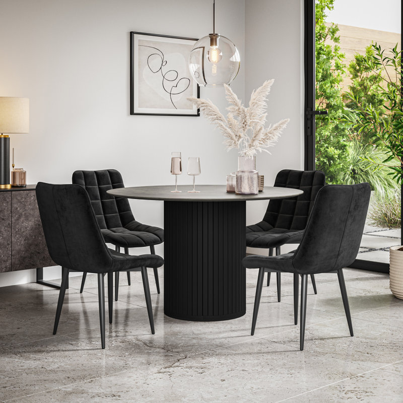Arlo White Marble Table Top W Oak Legs + Nova Velvet Dining Chair Mustard Set Of 6, Black, 5, Grey/Black