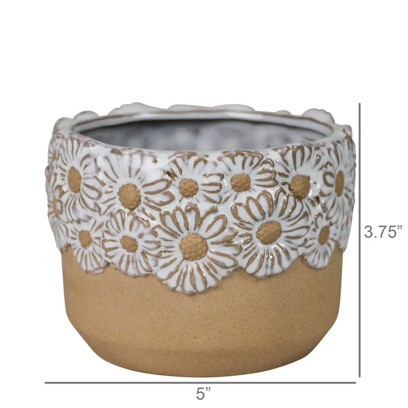 Cache-pot marguerite, céramique - 4 po