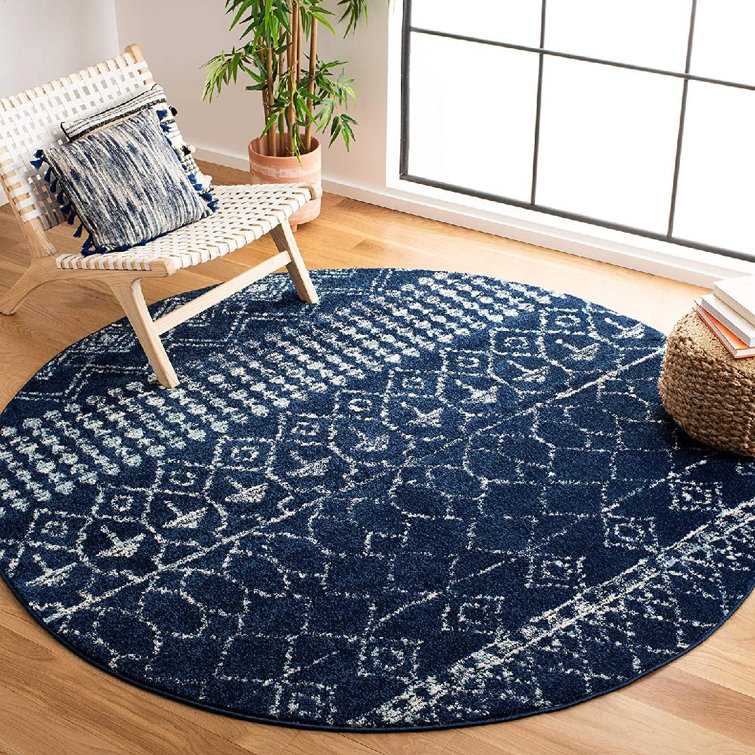 Tapis bleu marine à motif géométrique Cobos