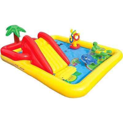 Inflatable Ocean Play Center - Backyard Toddler Kiddie Pool And Water Game Outdoor Set With Water Slide And Built-In Sprayer