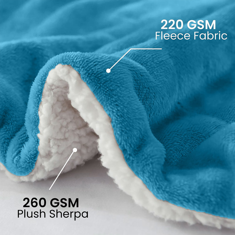 Super Soft Sherpa Fleece Blanket – Reversible Cozy Throw, 240 GSM, 270 cm x 230 cm, Sky Blue