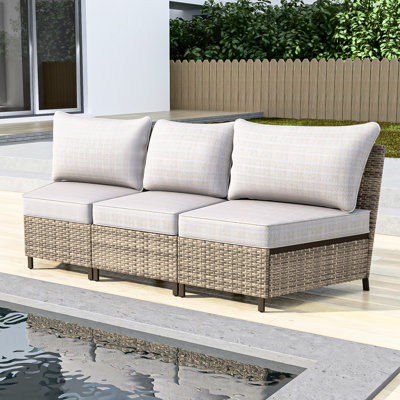Ensemble de conversation modulaire en osier brun pour 3 personnes