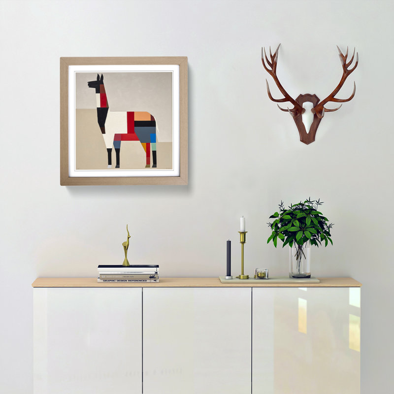 Llama Suprematism No.6 - Framed Print, Oak
