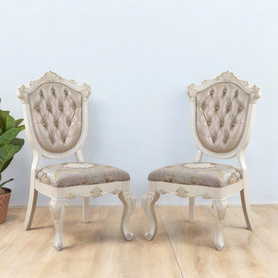 Chaise d'appoint Delos en cuir synthétique or rose et blanc perle (ensemble de 2)