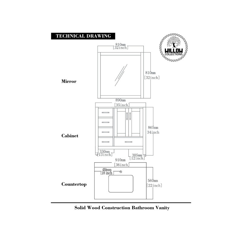 Ensemble de meuble-lavabo simple 36 po Malibu, Calacatta Nuvo Quartz