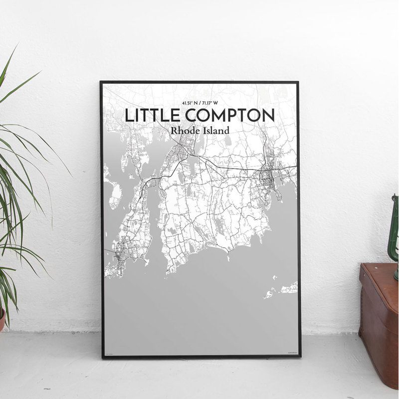 « little compton city map », reproduction d’impression sur affiche en tons, H 36 po x l 24 po x P 0,05 po