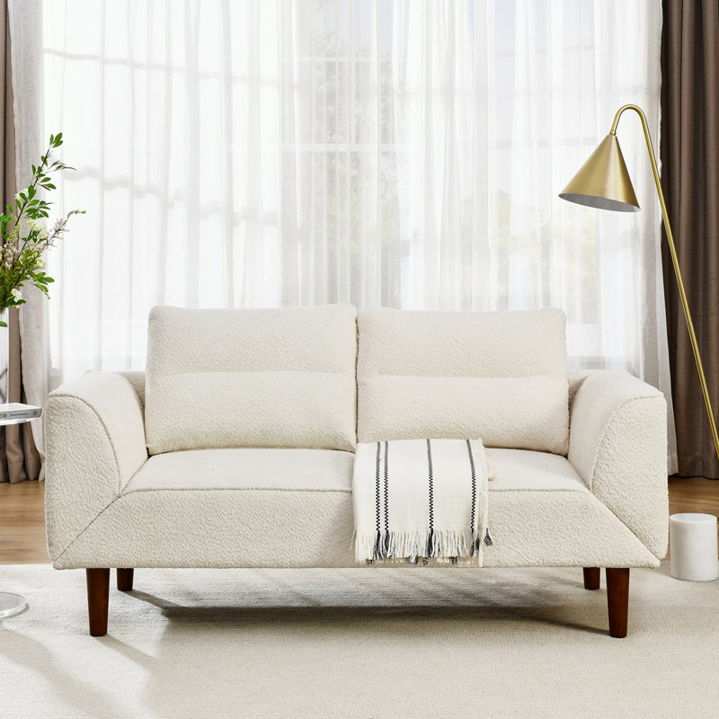 Canapé-lit futon convertible, causeuse confortable avec accoudoirs réglables, Fil beige bouclé