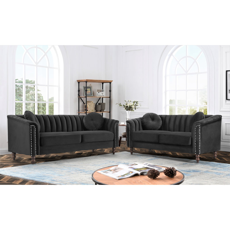 2 - Piece Velvet Living Room Set, Black Velvet