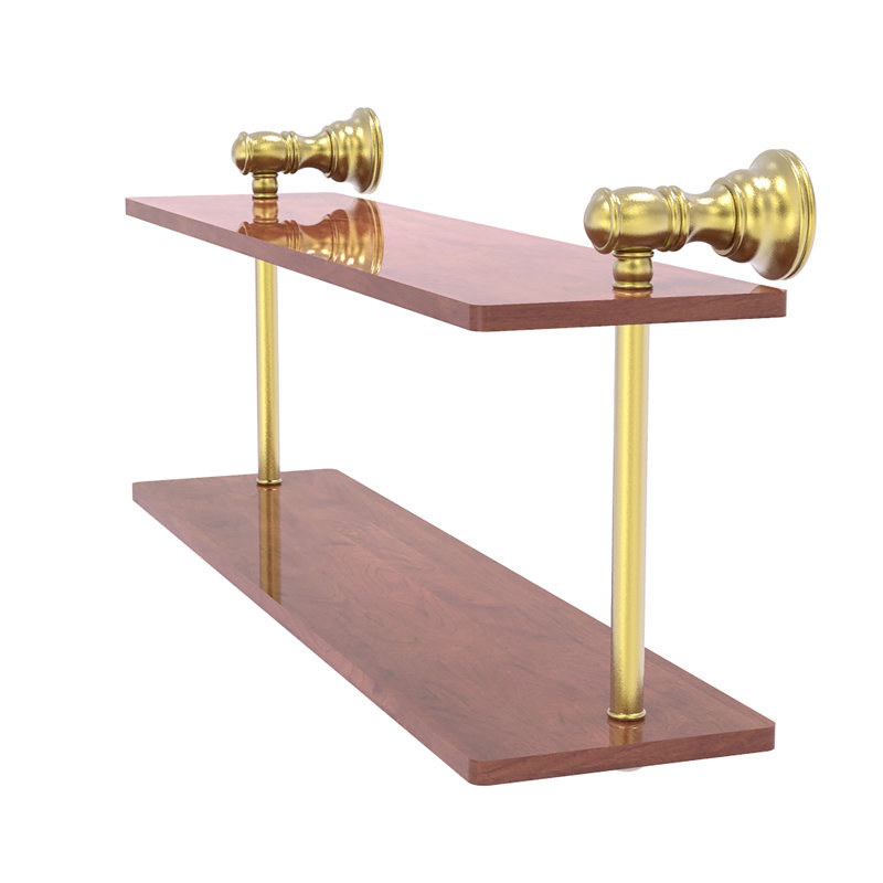 Tablette en bois massif 2 pièces avec barre à serviettes Freyja, H 5,6 po x l 16 po x P 9,2 po, Laiton satiné