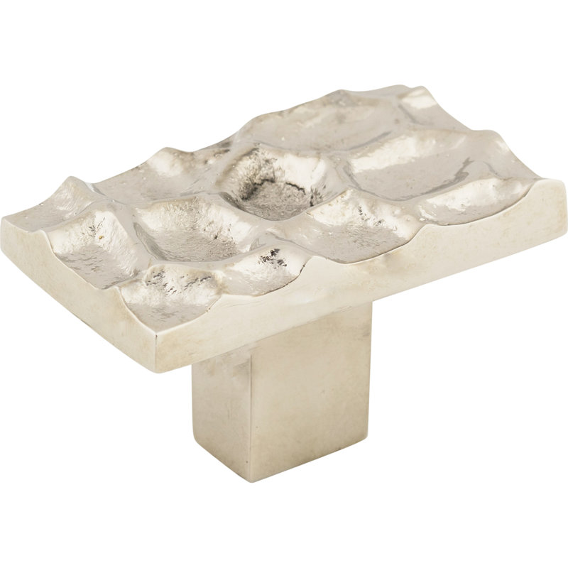 Polished Nickel Rectangular Cabinet Knob with Textured Design