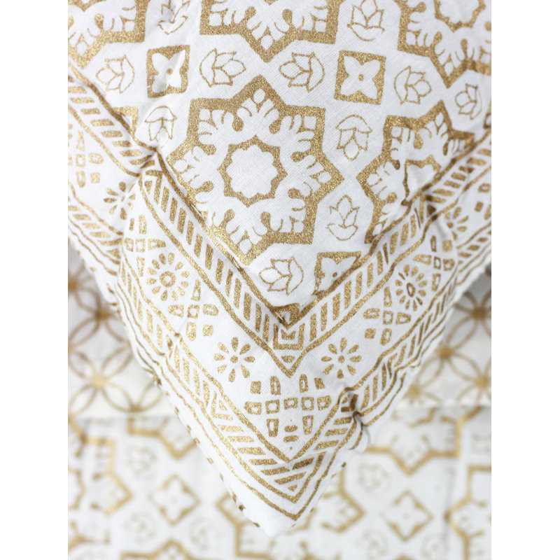 ensemble de en voile en coton médaillon Ducote, Double/Grand, Blanc / Doré
