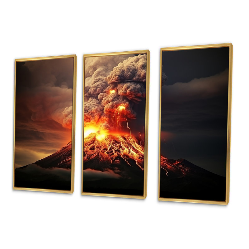 «Volcano Volcanic Explosion VI», ensemble de reproductions d'art mural volcan, Cadre flottant doré