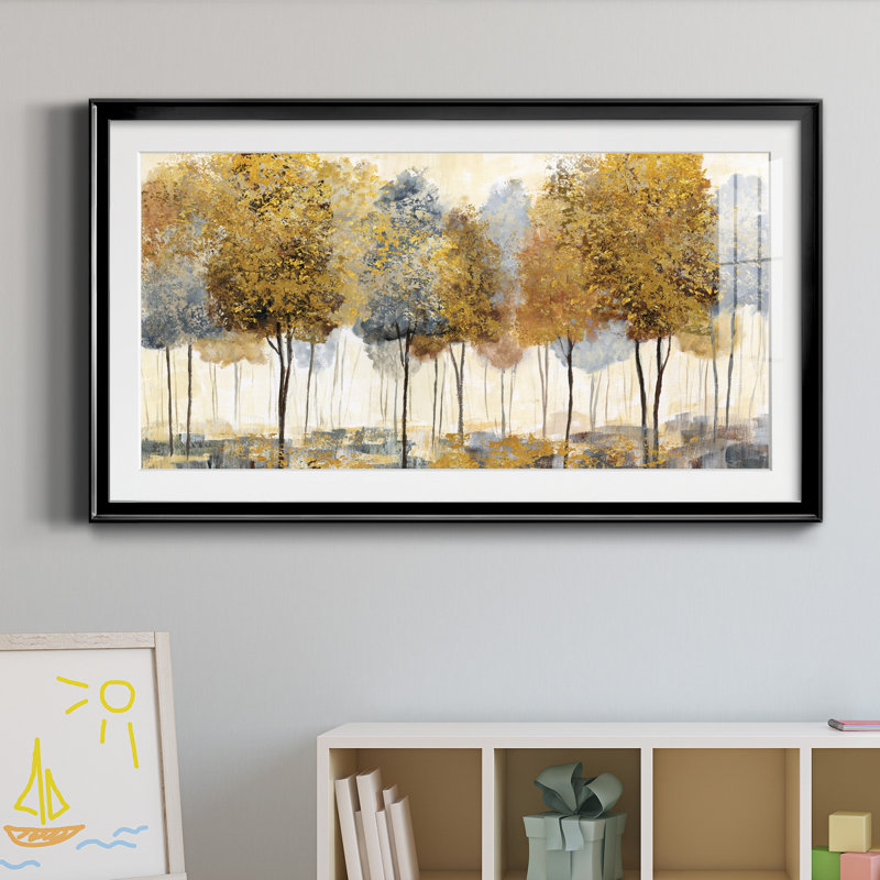 Golden Forest - reproduction d'art encadrée de qualité supérieure - prête à être accrochée, Impression encadrée, Noir