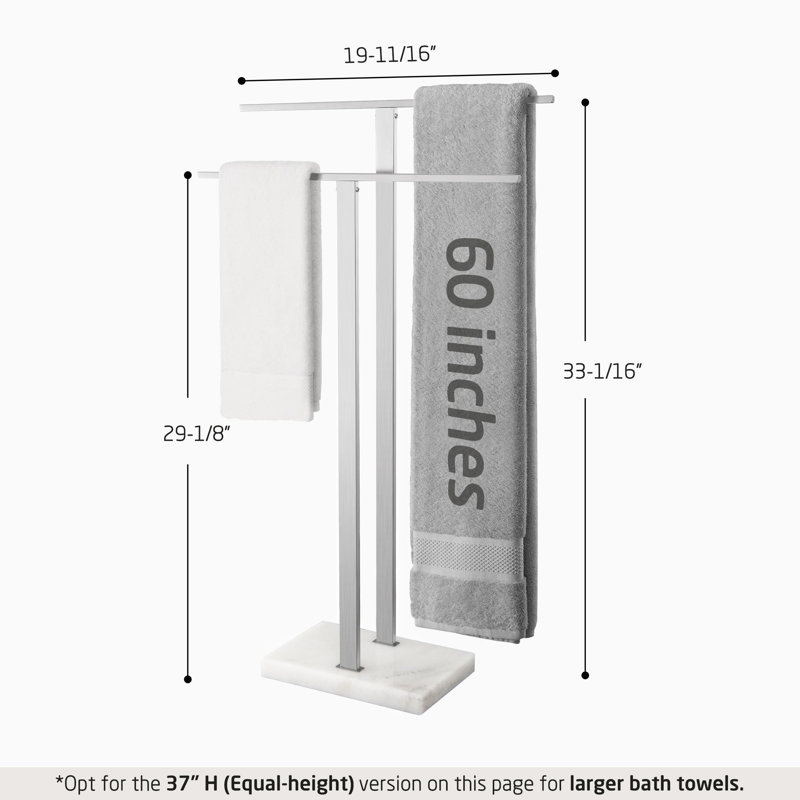 Porte-serviettes sur pied pour salle de bain à 2 niveaux, porte-serviettes de plancher avec base en marbre épais, conception stable améliorée, finition brossée en acier inoxydable 18/8 de qualité professionnelle