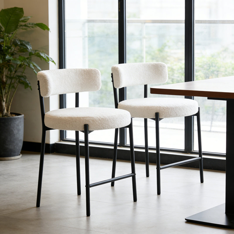Tabouret 34,25 "H 34,25" avec dossier courbé, Teddy blanc pur