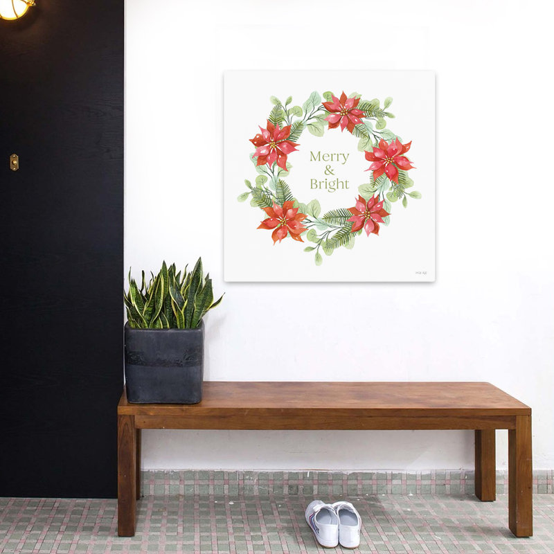 Couronne de poinsettia joyeuse et lumineuse, H 32 po x l 32 po