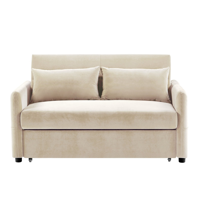 Sohna 57'' Faux Leather Sofa, Beige Velvet