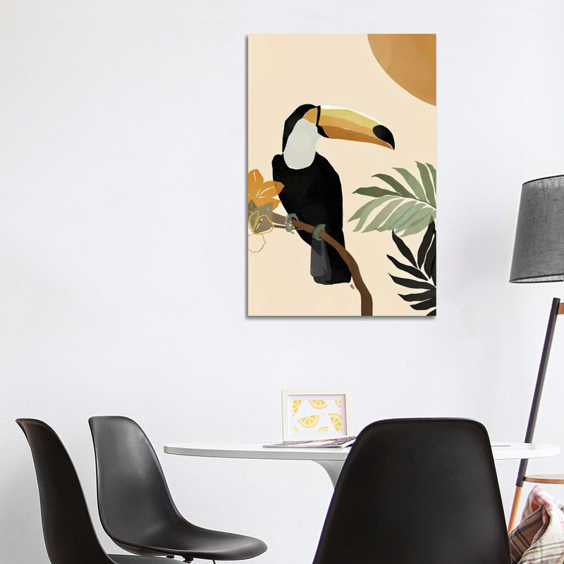 Impression d’art graphique, "Toucan" par Brie Nicole, H 26 po x l 18 po x 1,5 po, Toile tendue, Pas de tapis