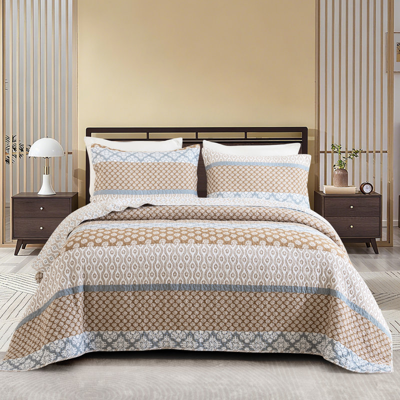 Ensembles de courtepointe 100% coton 98 po x 106 po DDUOXIN - 1 courtepointe avec 2 taies décoratives, Brun / Gris
