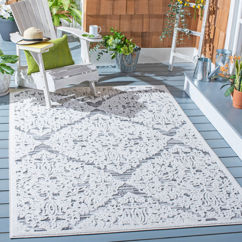 Areena Geometric Ivory/Gray Indoor / Outdoor Area Rug, Rectangle 8' x 10'