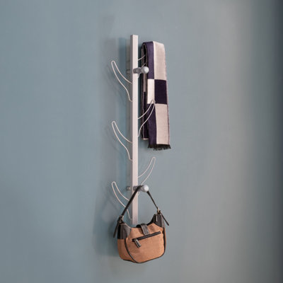 Vertical 8 Hook Coat Rack Wall Mount - Silver