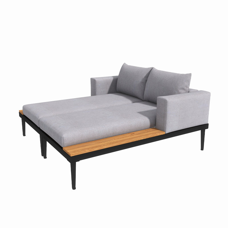 Modern Outdoor Daybed Patio Metal Daybed, Black, Gray